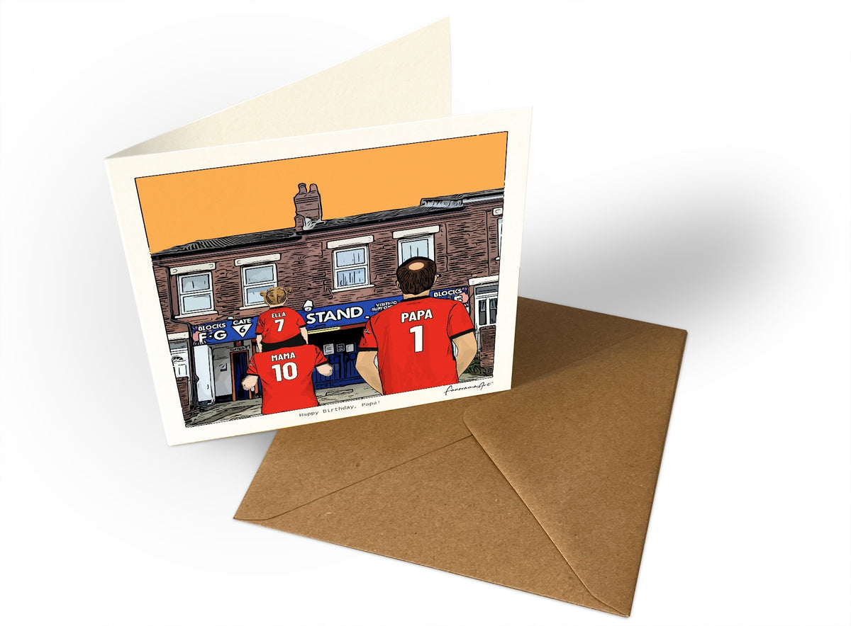 Personalised Luton Town greeting card with MAMA, PAPA, Square Greeting Card at Kenilworth Road.
