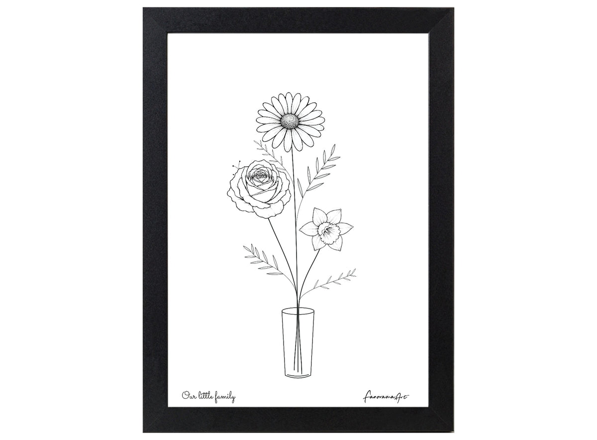 Personalised Birth Flower Print with Names - Single Flower or Family Bouquet