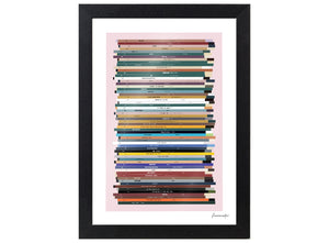 Personalised 60th birthday number one music print, born in 1966, shown as a4 frame portrait with 60 colourful song spines and a birthday message.