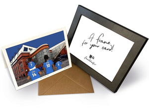 Personalised Rangers greeting card with PAPA, MAMA, RUBY, 7x5" Greeting Card & Frame at Ibrox Stadium.