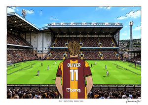 Personalised Bradford City digital artwork with OLIVER, in game at Valley Parade.