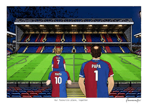 Personalised Crystal Palace digital artwork with MAMA, PAPA, pitch side at night at Selhurst Park.