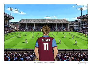 Personalised Burnley digital artwork with OLIVER, in game at Turf Moor.