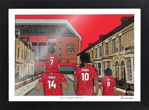 Personalised Liverpool print with PAPA, MAMA, RUBY, Print & Frame at Anfield.