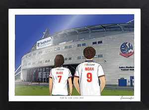 Personalised Bolton Wanderers print with ALICE, NOAH, Print & Frame at Toughsheet Community Stadium.