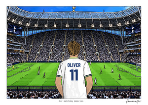 Personalised Tottenham Hotspur digital artwork with OLIVER, in game at Tottenham Hotspur Stadium.