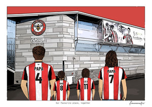 Personalised Brentford digital artwork with PAPA, HUGO, LILY, MAMA, brentford gtech community stadium at Gtech Community Stadium.