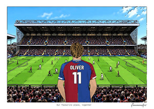 Personalised Crystal Palace digital artwork with OLIVER, in game at Selhurst Park.