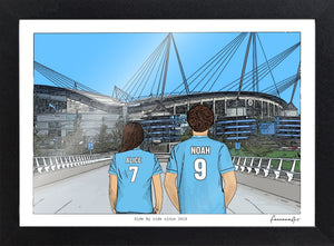 Personalised Manchester City print with ALICE, NOAH, Print & Frame at Etihad Stadium.