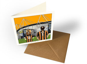 Personalised Hull City greeting card with MAMA, PAPA, Square Greeting Card at MKM Stadium.