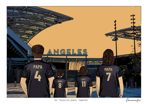 Personalised Los Angeles digital artwork with PAPA, HUGO, LILY, MAMA, los angeles bmo stadium at BMO Stadium.