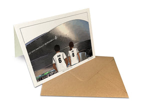 Personalised Real Madrid greeting card with DAN, ZOE, 7x5" Greeting Card at Santiago Bernabéu Stadium.