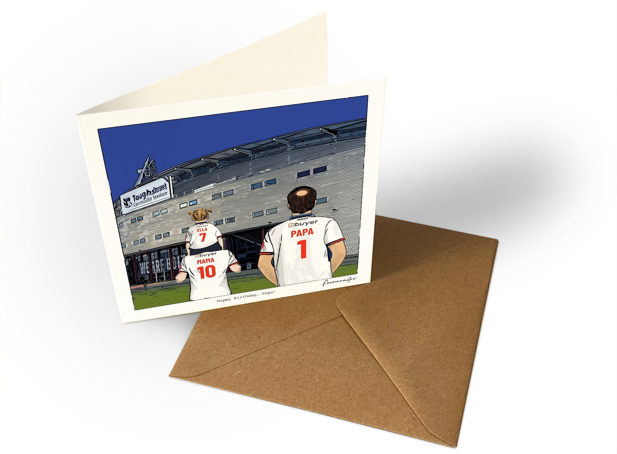 Personalised Bolton Wanderers greeting card with MAMA, PAPA, Square Greeting Card at Toughsheet Community Stadium.