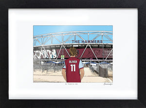 Personalised West Ham United print with OLIVER, Bordered Print & Frame at London Stadium.