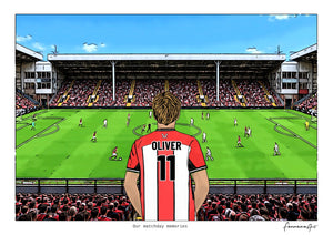 Personalised Sheffield United digital artwork with OLIVER, in game at Bramall Lane.