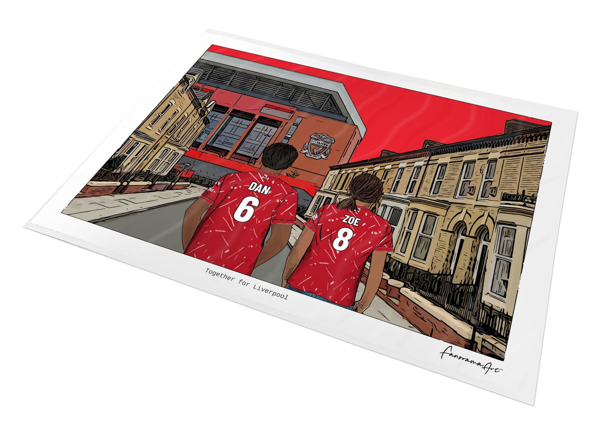 Personalised Liverpool print with DAN, ZOE, Print at Anfield.