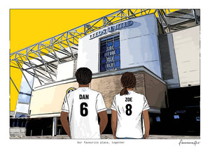 Personalised Leeds United digital artwork with DAN, ZOE, leeds2 at Elland Road.