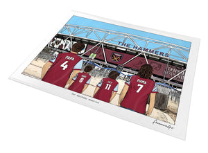 Personalised West Ham United print with PAPA, HUGO, LILY, MAMA, Print at London Stadium.