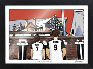 Personalised Fulham print with ALICE, NOAH, Print & Frame at Craven Cottage.