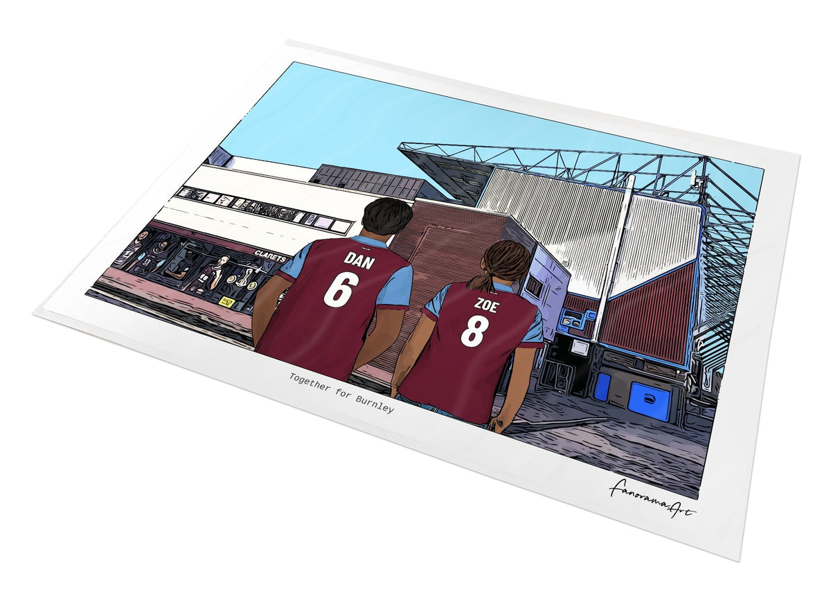 Personalised Burnley print with DAN, ZOE, Print at Turf Moor.