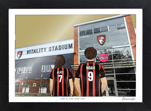 Personalised Bournemouth print with ALICE, NOAH, Print & Frame at Vitality Stadium.