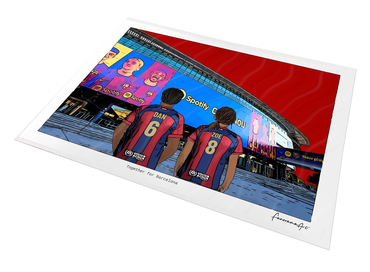 Personalised Barcelona print with DAN, ZOE, Print at Spotify Camp Nou.