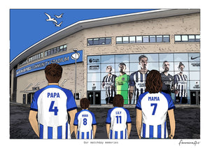 Personalised Brighton & Hove Albion digital artwork with PAPA, HUGO, LILY, MAMA, brighton and hove albion american express stadium at American Express Stadium.