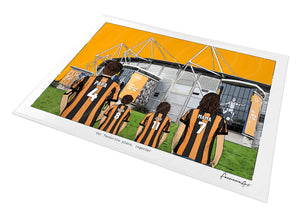 Personalised Hull City print with PAPA, HUGO, LILY, MAMA, Print at MKM Stadium.