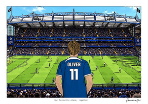 Personalised Chelsea digital artwork with OLIVER, in game at Stamford Bridge.