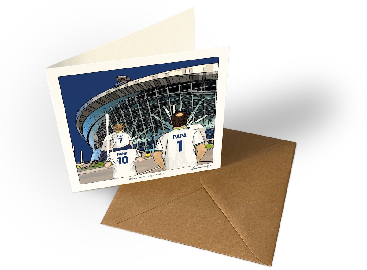 Personalised Tottenham Hotspur greeting card with MAMA, PAPA, Square Greeting Card at Tottenham Hotspur Stadium.