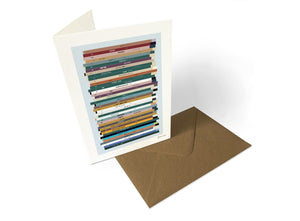 Personalised 40th birthday music card, born in 1986, shown as card portrait with 40 colourful song spines and a birthday message.