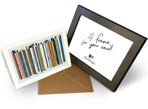 Personalised 40th birthday music card, born in 1986, shown as 7x5" greeting card & frame with 40 colourful song spines and a birthday message.