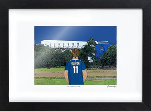 Personalised Everton print with OLIVER, Bordered Print & Frame at Goodison Park.
