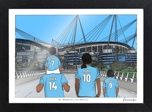 Personalised Manchester City print with PAPA, MAMA, RUBY, Print & Frame at Etihad Stadium.