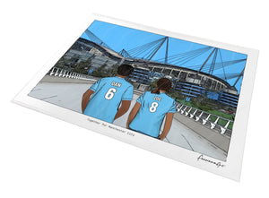 Personalised Manchester City print with DAN, ZOE, Print at Etihad Stadium.