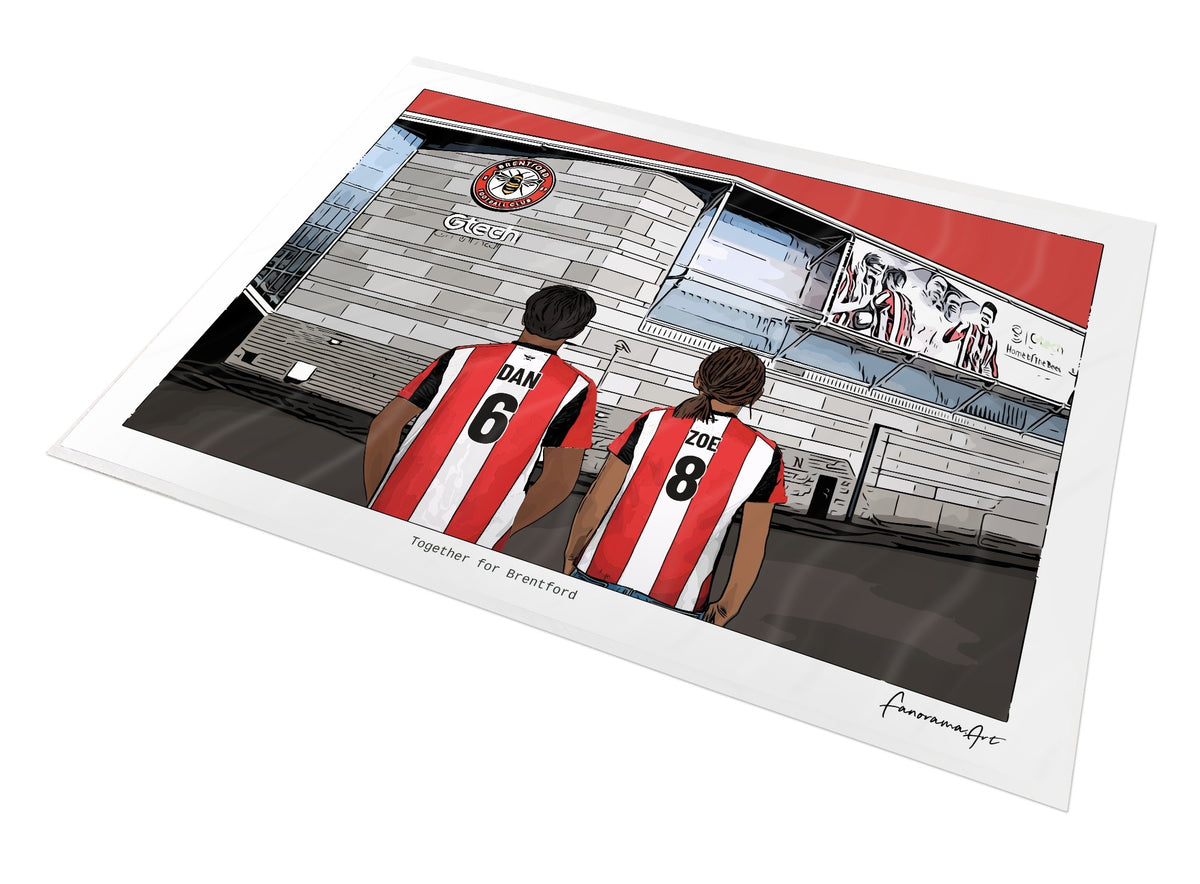 Personalised Brentford print with DAN, ZOE, Print at Gtech Community Stadium.