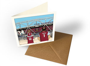 Personalised West Ham United greeting card with MAMA, PAPA, Square Greeting Card at London Stadium.