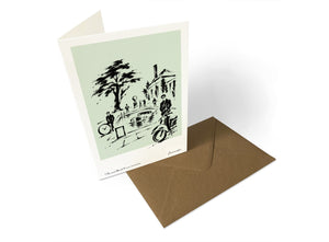 Be Here Now inspired personalised portrait greeting card with sage background