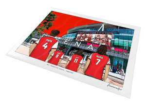 A3 unframed Arsenal family print with Papa, Hugo, Lily and Mama at the Emirates Stadium.