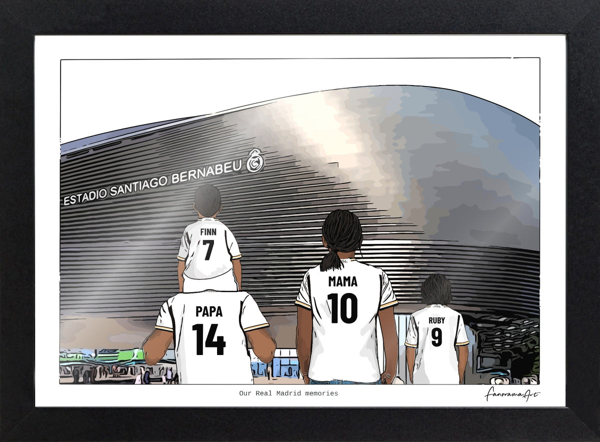 Personalised Real Madrid print with PAPA, MAMA, RUBY, Print & Frame at Santiago Bernabéu Stadium.