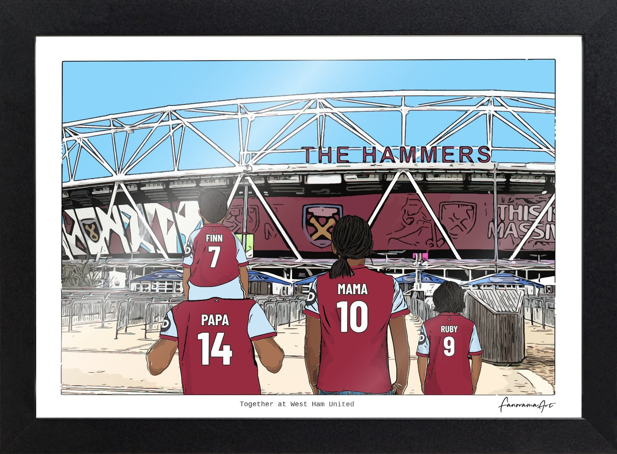 Personalised West Ham United print with PAPA, MAMA, RUBY, Print & Frame at London Stadium.