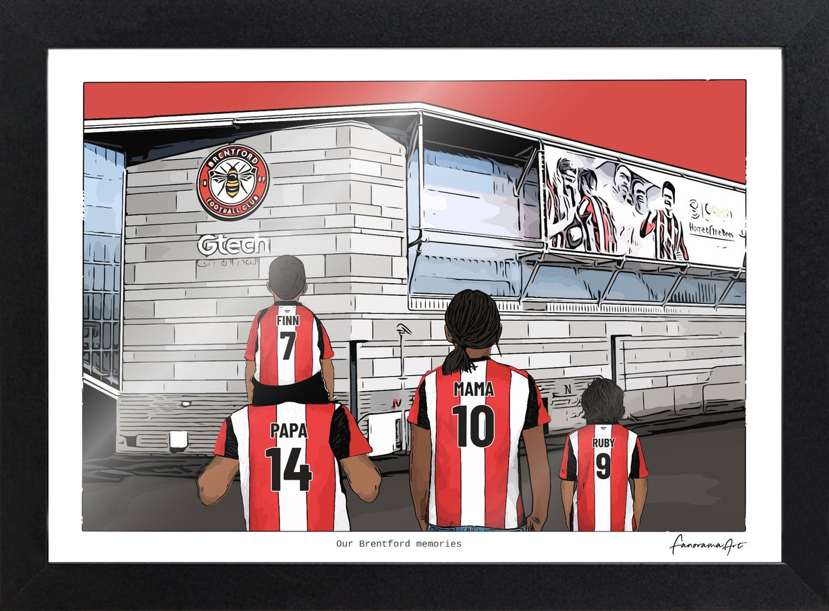 Personalised Brentford print with PAPA, MAMA, RUBY, Print & Frame at Gtech Community Stadium.