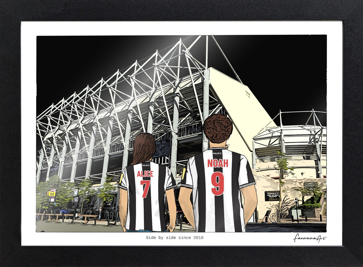 Personalised Newcastle United print with ALICE, NOAH, Print & Frame at St James’ Park.