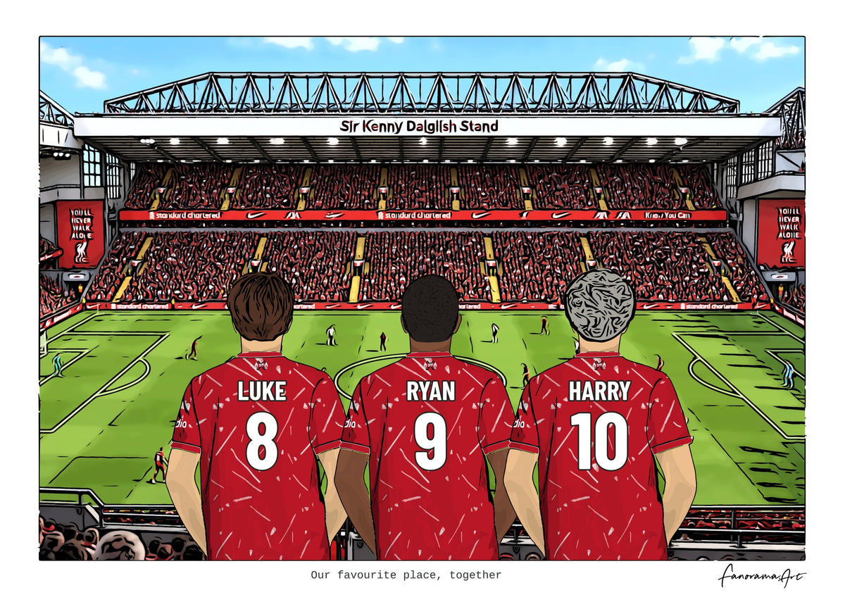 Personalised Liverpool digital artwork with LUKE, RYAN, HARRY, in game at Anfield.
