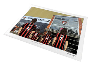 Personalised Bournemouth print with PAPA, HUGO, LILY, MAMA, Print at Vitality Stadium.