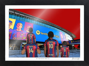 Personalised Barcelona print with PAPA, MAMA, RUBY, Print & Frame at Spotify Camp Nou.