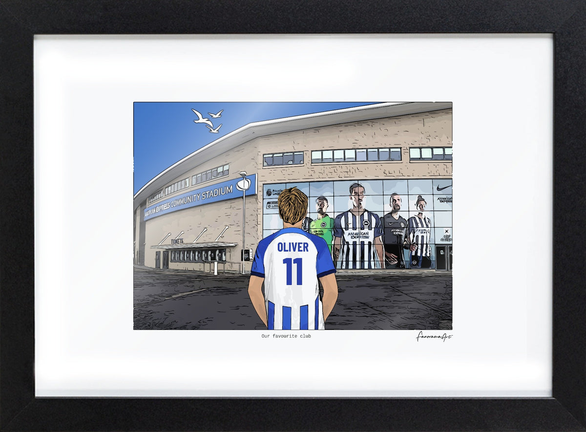 Personalised Brighton & Hove Albion print with OLIVER, Bordered Print & Frame at American Express Stadium.