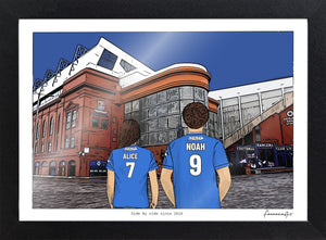 Personalised Rangers print with ALICE, NOAH, Print & Frame at Ibrox Stadium.