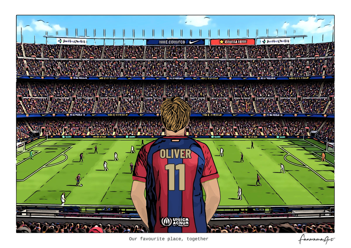 Personalised Barcelona digital artwork with OLIVER, in game at Spotify Camp Nou.