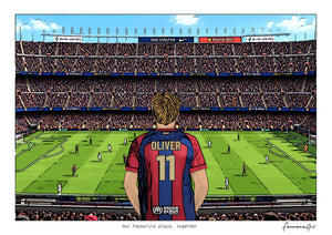 Personalised Barcelona digital artwork with OLIVER, in game at Spotify Camp Nou.